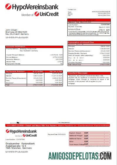 Declaração de hipoteca do banco HypoVereinsbank da Alemanha Scr exemplo